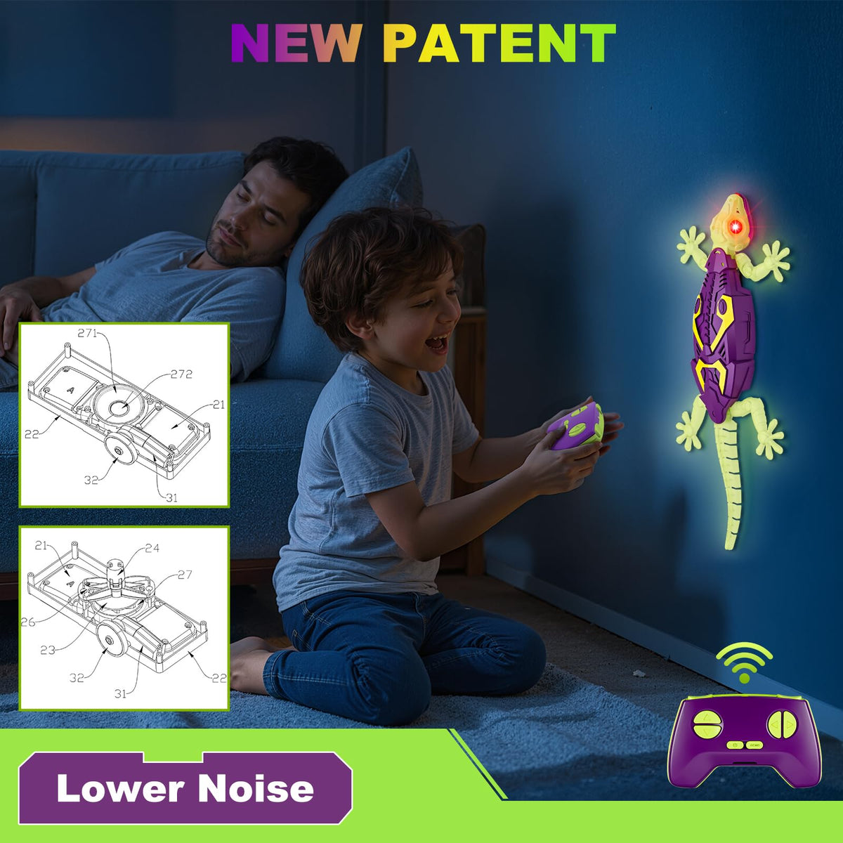 Wall Climbing Gecko RC Toy, Birthday Gifts for Boys 3 4 5 6 7 8+Years Old