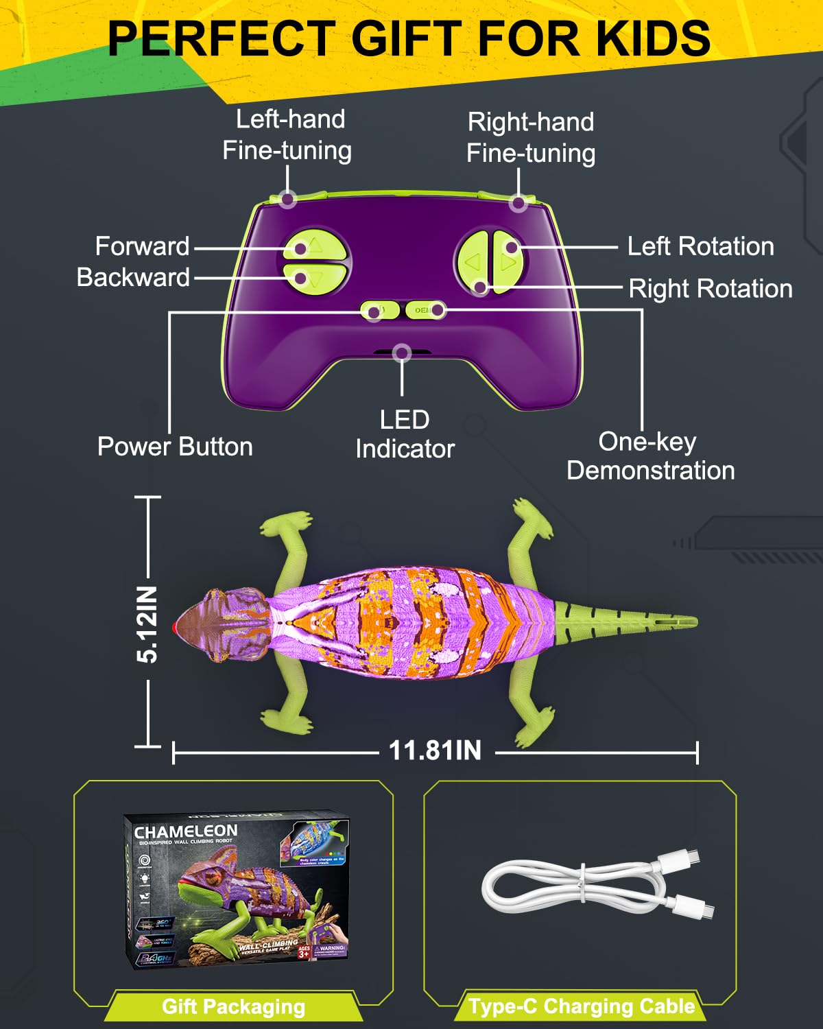 RC Wall Climbing Gecko, Remote Control Lizard Toys with Glowing LED Body