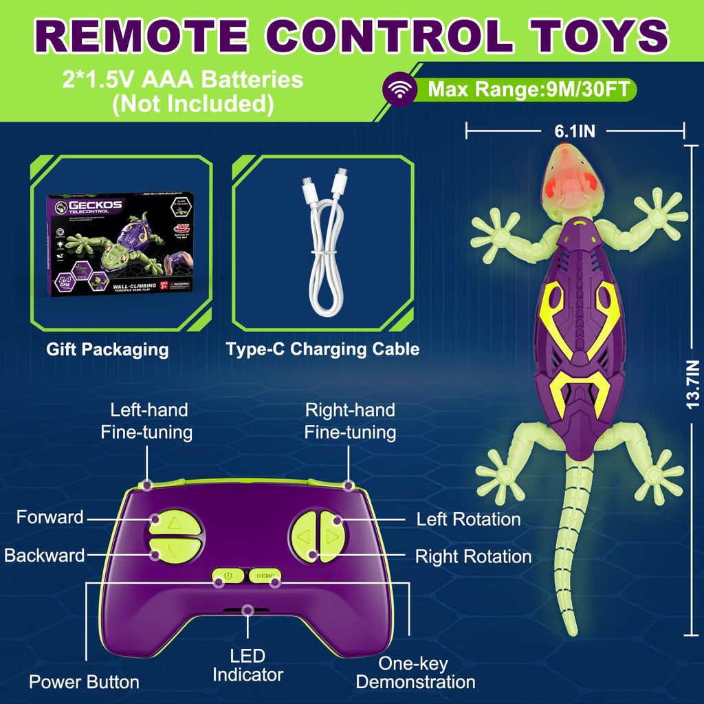 Wall Climbing Gecko RC Toy, Birthday Gifts for Boys 3 4 5 6 7 8+Years Old