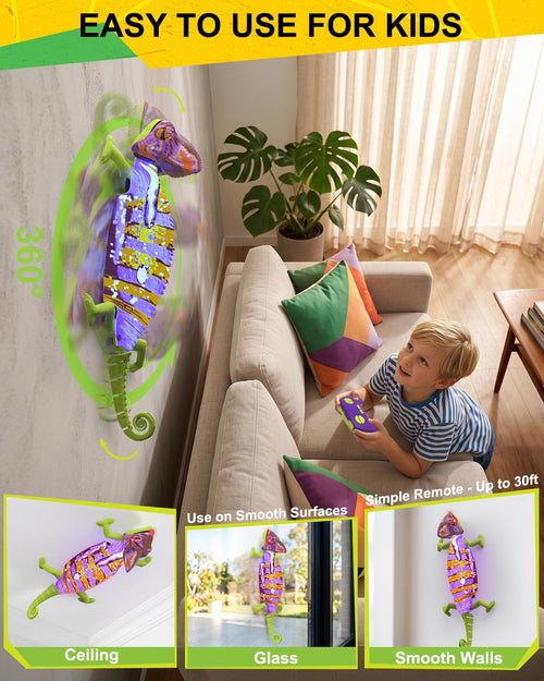 RC Wall Climbing Gecko, Remote Control Lizard Toys with Glowing LED Body