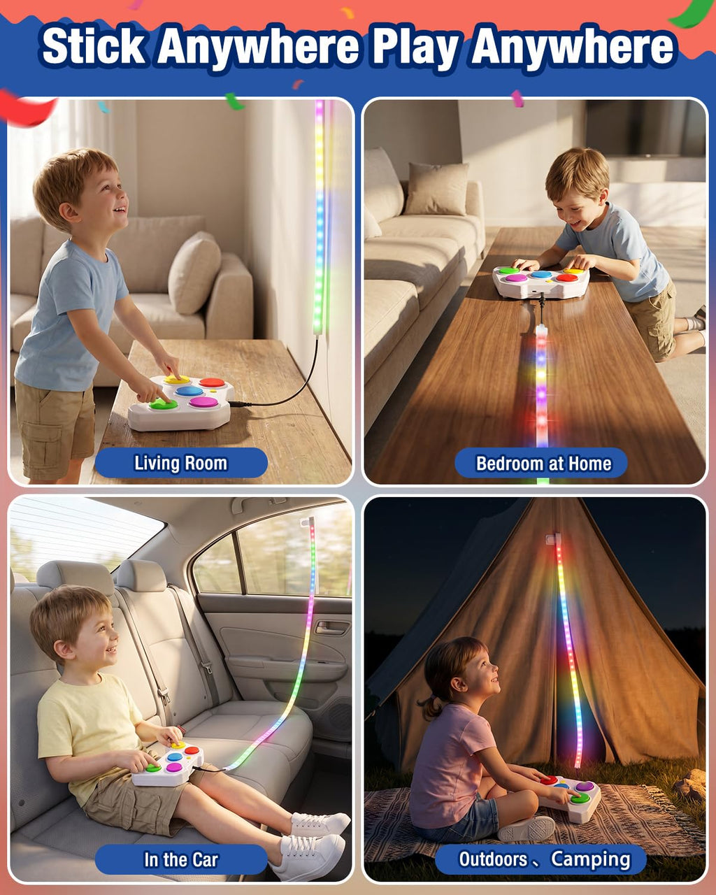 Ayyomo Music Pop‑Light Handheld Game, 2‑Mode Reaction Toy with LED Strip | Indoor Outdoor Reachargeable Electronic Toy, Birthday Gifts for Kids Age 5+, Boys Girls Adult, Party Game, STEM, Screen Free